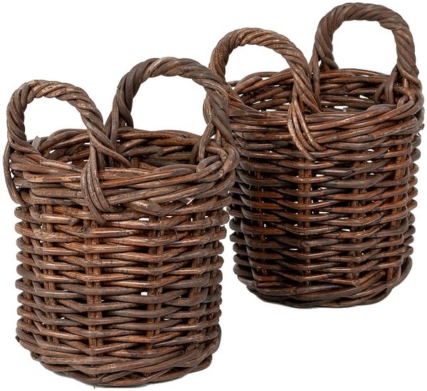 2er Set Rattankorb BAKUL rund Natural Brown ca. D20cm Aufbewahrungskorb Korb