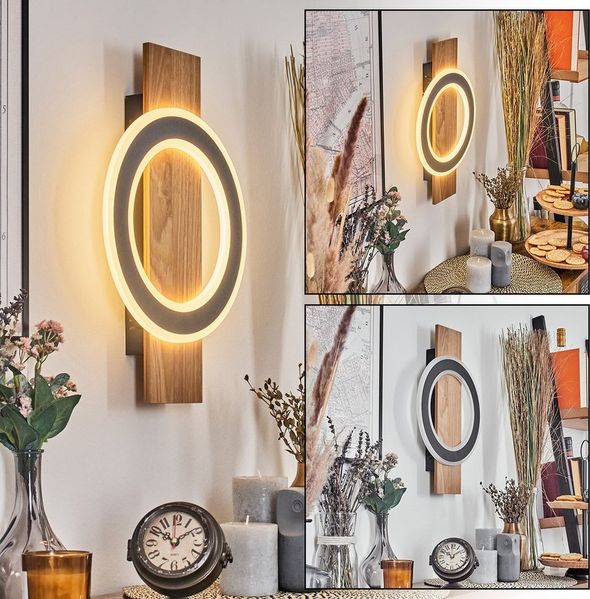 hofstein Wandleuchte Wandlampe aus Metall/Kunststoff in Holzoptik/Schwarz/Weiß, ohne Leuchtmittel, 3000 Kelvin, 18 Watt, 1740 Lumen, 3000 Kelvin, für