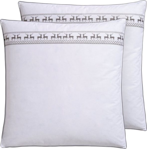 Älgdröm Federkopfkissen Forsakar, Kopfkissen in 40x80 cm, 80xc80 cm, 2-tlg, Füllung: 100% Federn, Bezug: Baumwolle, Bauchschläfer, Rückenschläfer, Seitenschläfer, Set, Kissenset, Kissen im Spar-Set, Made in Germany, mit Elch-Aufdruck