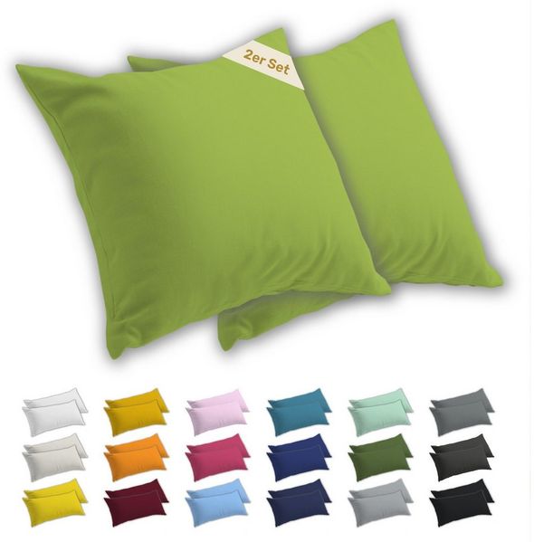 Lavea Kissenbezug 2er Set Kissenhülle Jersey, 100% Baumwolle, Kissenbezüge, (2 Stück), allergikerfreundlich - sicherer YKK-Reißverschluss - waschbar 60°C