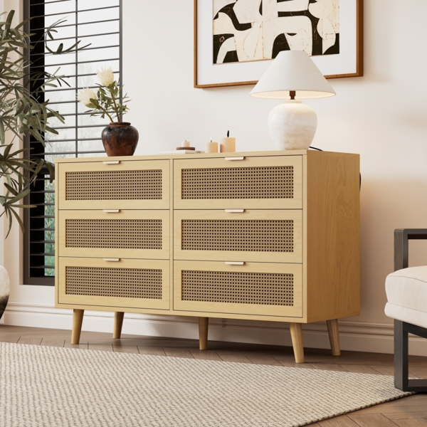 Merax Kommode mit 6 Schubladen, Sideboard Schubladenschrank aus Holz, Schubladenkommode mit Metallgriffe, B120/H76.5/T40 cm, Holz