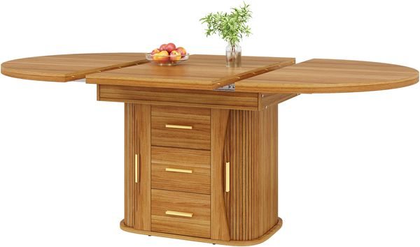 Ausziehbarer Beistelltisch MDF in Walnuss, 118-158 x 118 x 77 cm, mit Stauraum und Klappmechanismus Bild 7