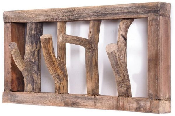 DESIGN DELIGHTS RUSTIKALE WANDGARDEROBE Limb | 45x23x~10-13 cm (BxHxT), Treibholz | Hakenleiste | Farbe: 01 Natur-Vintage