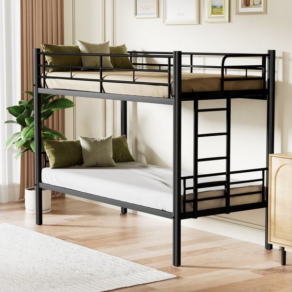 Odikalo Etagenbett Eisenbett Etagenbett Kinder90x200cm,Umbaubar zu 2 Einzelbetten,Schwarz