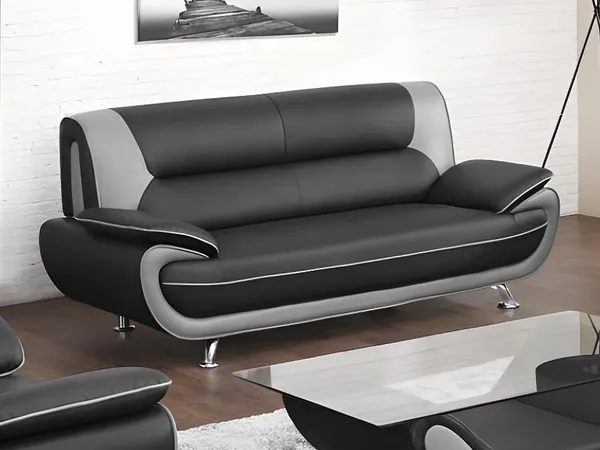 Vente-unique - NIGEL Sofa Kunstleder Grau - B 89 cm x H 91 cm x L 209 cm