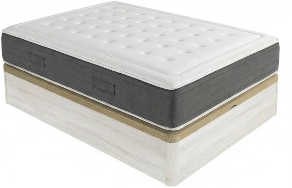 DUÉRMETE ONLINE - Pack Viskoelastische Matratze Bio Nature Dicke 24 cm + Klappbett aus Holz, große Kapazität | Farbe Polar 90x190