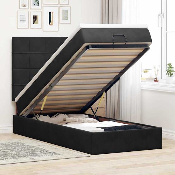 vidaXL Ottoman-Bett mit Matratzen & LEDs Schwarz 90x190 cm Samt 3314290