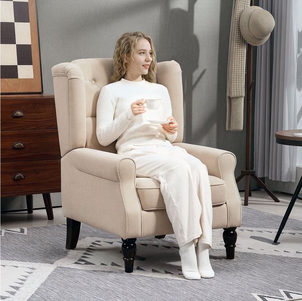 HOMCOM Sessel (Loungesessel, 1-St, Gepolstert Relaxsessel), für Wohnzimmer, Schlafzimmer, Beige