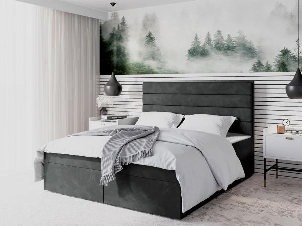 Boxspringbett Draban III, Grau, 180 x 200 cm