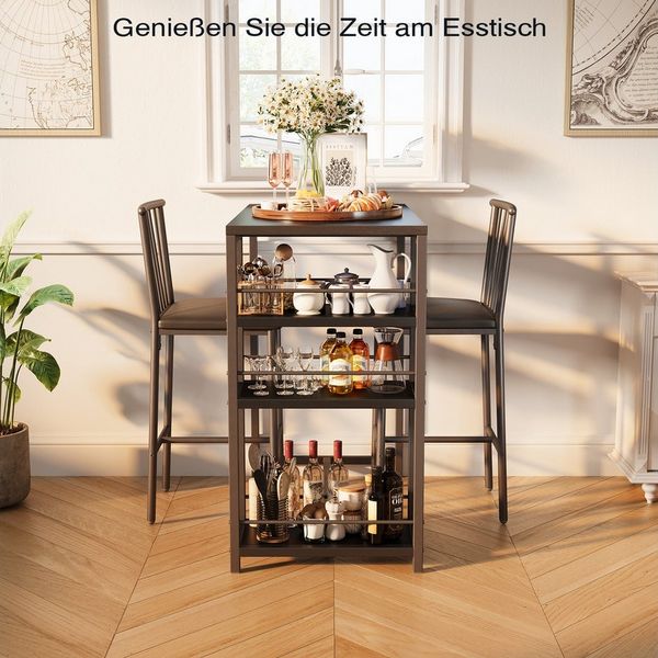 Bealife Bartisch Set 3-tlg,Esstisch/2 Stühlen,mit 3 Regalfächern Stehtisch