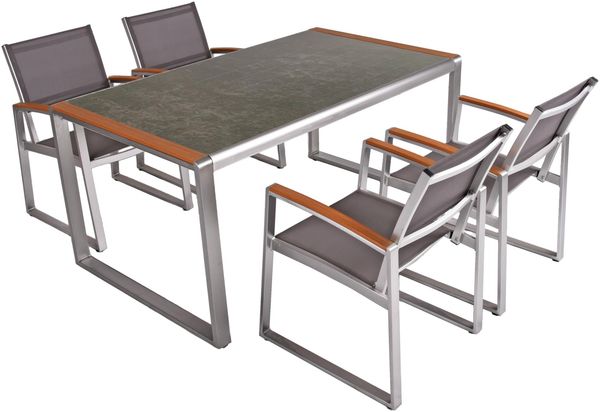 Garten-Sitzgruppe ESME 5-tlg. - Kunststoff, Braun | Gartenmöbel-Set Gartengarnitur Garten-Essgruppe mit Stühlen und Esstisch