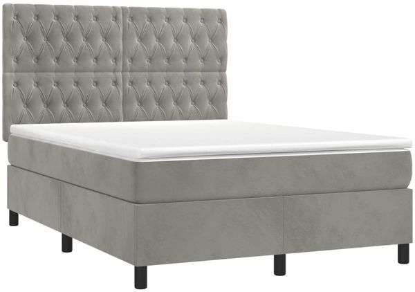 vidaXL Boxspringbett mit Matratze & LED Hellgrau 140x200 cm Samt 3136305 Bild 3