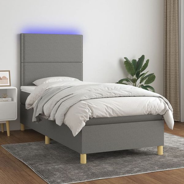 vidaXL Boxspringbett mit Matratze & LED Dunkelgrau 90x190 cm Stoff, Härtegrad: H2 [3135318]