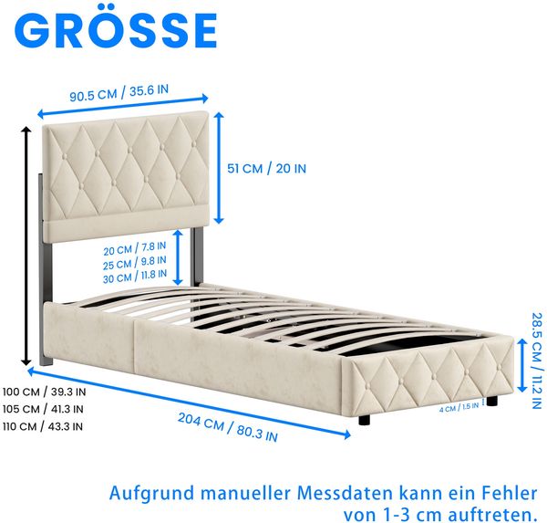 Polsterbett 90x200 cm mit Aufbewahrungsbox, Beige, Kunstleder, Lattenrost (ohne Matratze) Bild 10