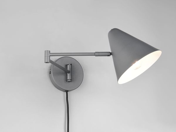 LED Wandleuchte mit Stecker, Schalter und Schwenkarm, Anthrazit, Höhe 16cm