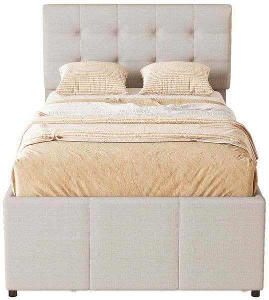 BlingBin Polsterbett Funktionsbett Jugendbett (1-tlg, mit drei Schubladen, Ausziehbares Rollbett, Verstellbares Kopfteil), 90x200cm(90x190cm),Ohne Matratze