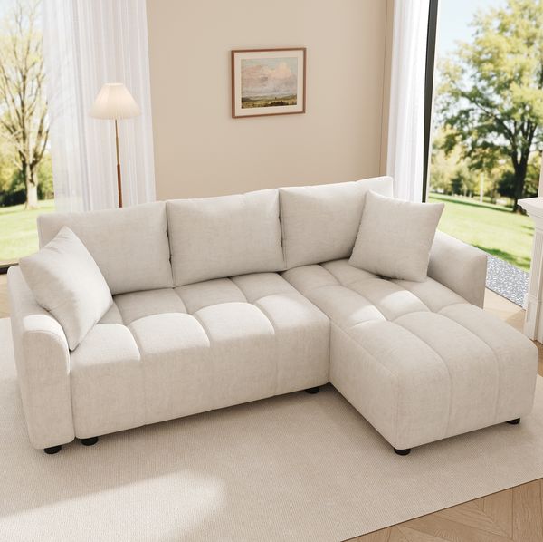 Ecksofa Chenille mit reversibler Chaiselongue, 204x127x82,5 cm, Beige