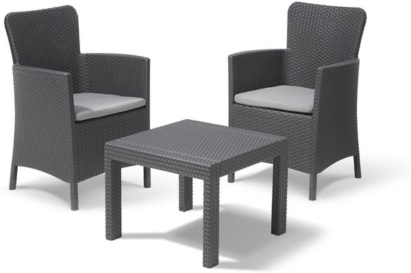 Dmora Loungeset für draußen Brooks, Outdoor-Lounge mit Couchtisch, Terrassenset mit Kissen, 62x60 h89 cm, Anthrazit