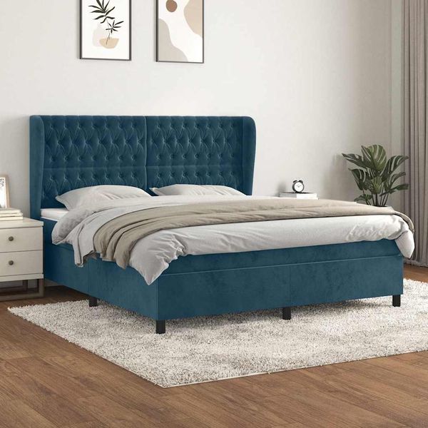 vidaXL Boxspringbett mit Matratze Dunkelblau 160x200 cm Samt 3129403