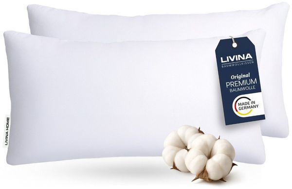 LIVINA HOME Baumwollkissen Premium Kopfkissen, 100% Baumwollbezug, 80x80, 40x80 Kissen, Füllung: Premium-Microfaser, Bezug: 100% Baumwolle, Rückenschläfer, Seitenschläfer, 1 oder 2-tlg, Rückenschläfer, Seitenschläfer, Schlafkissen - Made in Germany
