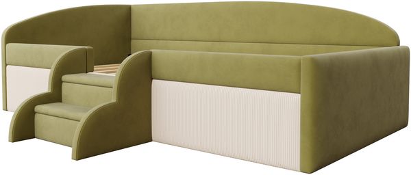 Kinderbett 90×190 cm mit Samt,Colorblock-Design,Schutzgitter & rutschfesten Stufen,gepolstertes Juniorbett,Dunkelgrün & Cremeweiß Bild 4