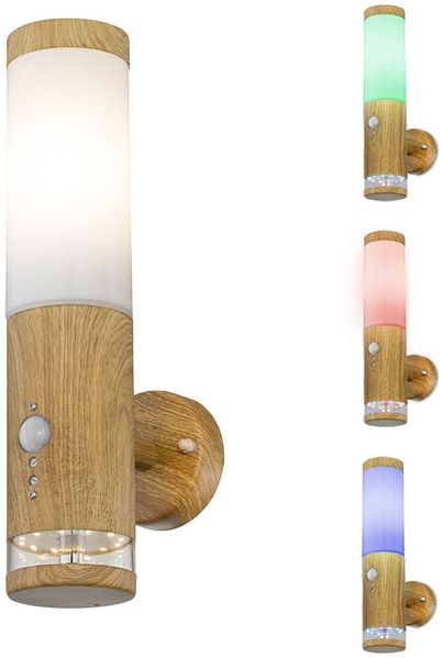 RGB LED Wandleuchte, Bewegungsmelder, Holz-Optik, H 35 cm