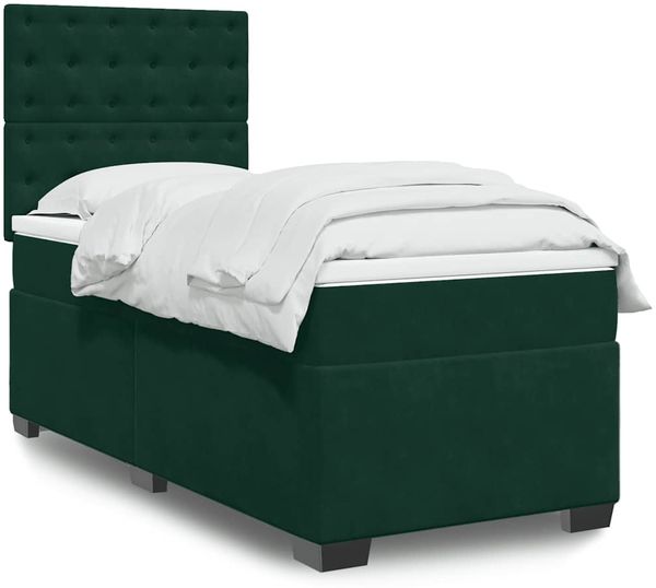 vidaXL Boxspringbett mit Matratze Dunkelgrün 80x200 cm Samt 3290777