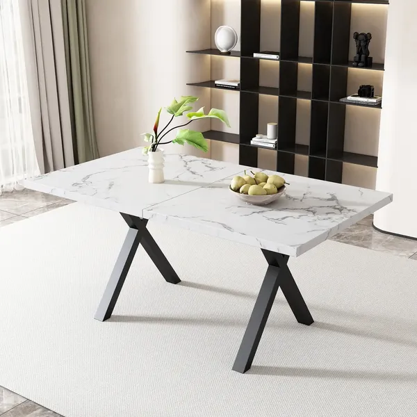 Esstisch, Marmoroptik weiß, 1-St, 140/80/76 cm, Metallgestell