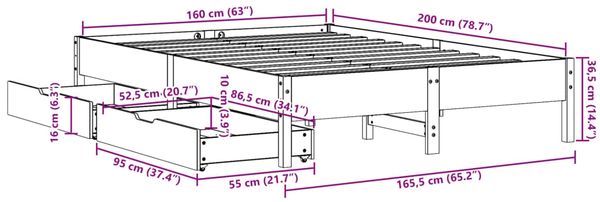 vidaXL Massivholzbett ohne Matratze Wachsbraun 160x200 Kiefernholz 3301706 Bild 11