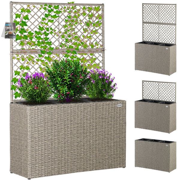 Casaria Blumenkasten, Blumenkasten Rankgitter 3 Innentöpfe Polyrattangeflecht Rankhilfe
