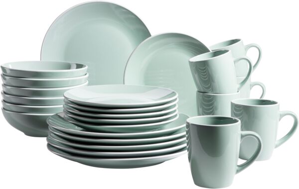 Mäser 931845 Kombiservice Elissa für 6 Personen, Steinzeug, grün (1 Set, 24-teilig)