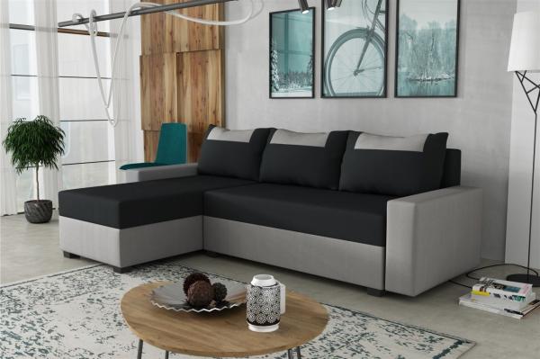 Ecksofa Schlafsofa Sofa HEDVIG LUX Manila Hellgrau- Schwarz Ottomane Links