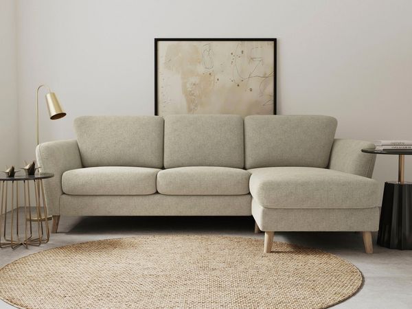 Home affaire Ecksofa MARSEILLE (242/152cm),L-Form, Rec. rechts/links, Massivholzbeine Eiche, Landhausstil, Wellenunterfederung