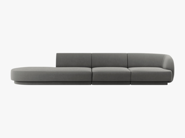 Micadoni 4-Sitzer Links Samtstoff Sofa Miley | Beinfarbe Black Plastic, Hellgrau, Samt