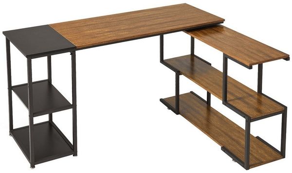 Mondeer Eckschreibtisch Computertisch, mit 360 Grad Drehbarem S-Regal, 2 Höhenverstellbare Regale, L-förmig