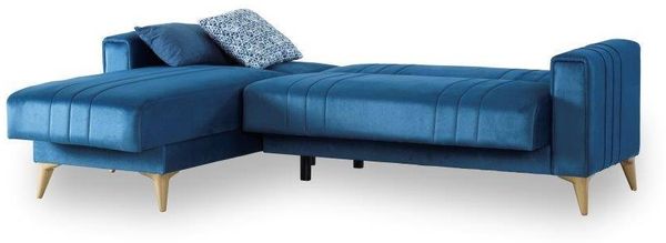 Dmora Schlafsofa mit Halbinsel Aronix, Ecksofa mit Stauraum und 3 Kissen, Stoffsofa mit Klick-Klack-Öffnung, 225 x 151 x 84 cm, Blau Bild 4