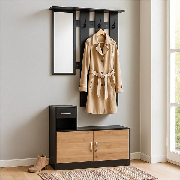 HTI-Living Garderobe Garderobenpaneel mit Spiegel und Schuhschrank Schwarz-Artisaneiche (Set, 2 St)