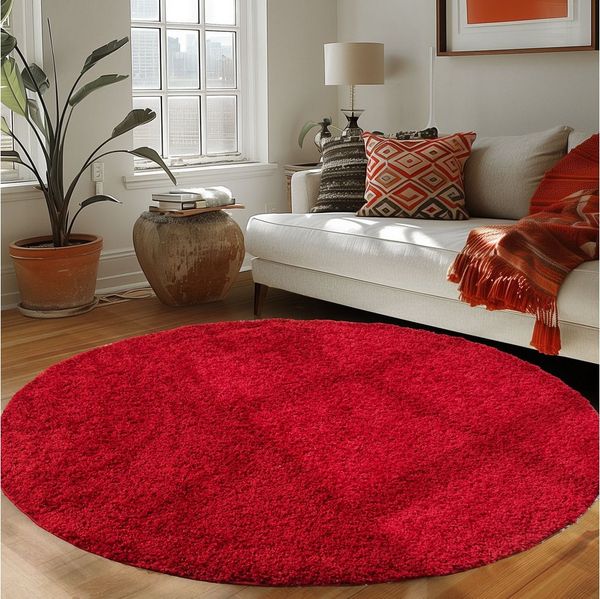 Carpettex Hochflor-Teppich Unicolor - Einfarbig, Rund, Höhe: 30 mm, Modern Kurzflor Teppich Wohnzimmer Abstrakt Design Rosa Pflegeleicht