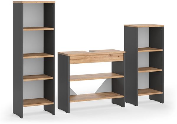 Badmöbel-Set Karli Anthrazit/Goldkraft Eiche 3 Teile Vicco