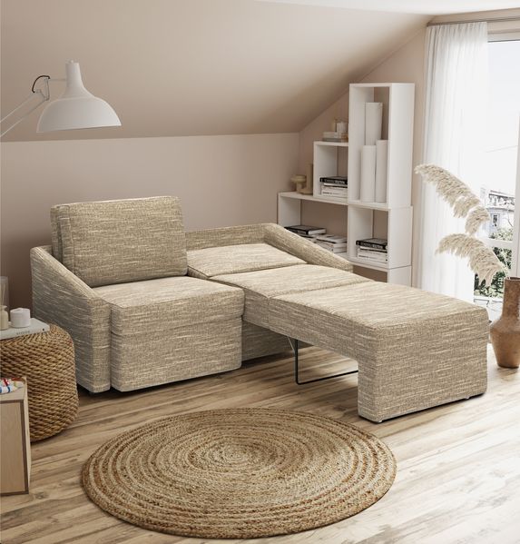 DOMO. collection Sofa Relax Box, 2-Sitzer Couch mit Boxspringfederung und Schlaffunktion, 2er Schlafsofa, Polstergarnitur 168 x 96 x 86 cm (BxTxH), braun-beige