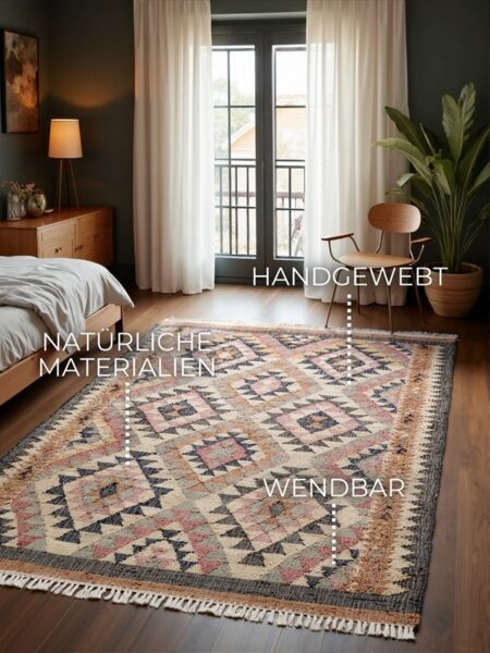 ELLE DECORATION Teppich Kelim Parsa, rechteckig, Höhe: 3 mm, Jute, Baumwolle, Natur, Handgewebt, Kelim, orientalisch, Boho