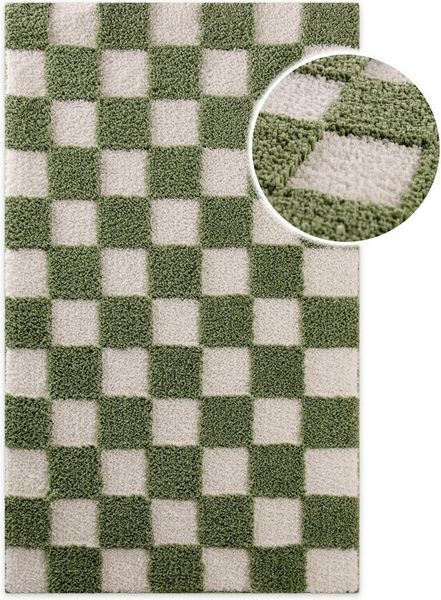 Wecon home Badematte Bobbi, Höhe 25 mm, rutschhemmend beschichtet, schnell trocknend, Polyester, rechteckig, Badteppich, Schachbrett-Design, weich, rutschhemmend, waschbar