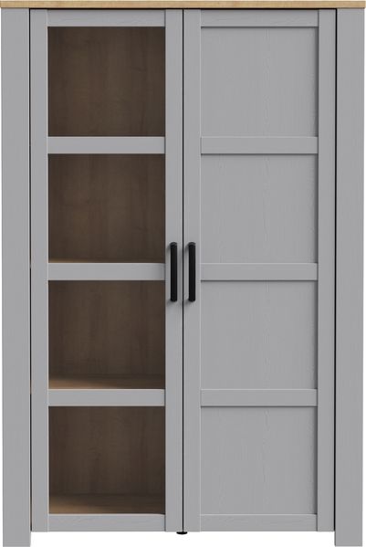 Stauraumvitrine >BOHOL< 2 Türen, Riviera Eiche Dekor / Eiche grau - 106,4x160,6x42cm (BxHxT)