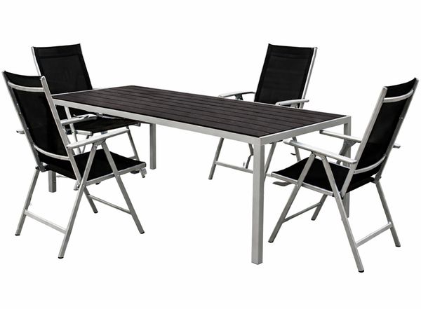5tlg Gartengarnitur Gartenmöbel Tisch 180x90 cm 4x Hochlehner Schwarz