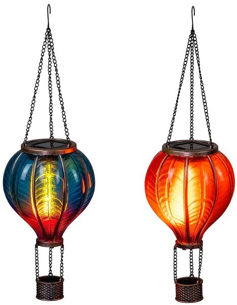 2x LED Solar, Hängelampe, blau rot, Heißluftballon, H 45 cm