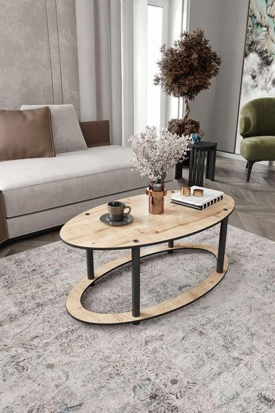 Modern Coffee Table, Oak Color, 60 x 40 x 38 cm | 100% MDF with Compressed Kraft Legs | Stylish Industrial Design for Living Room & Office