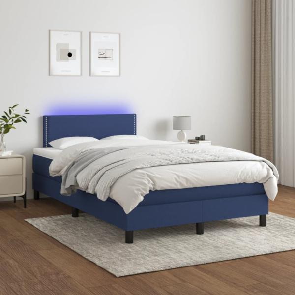 Boxspringbett mit Matratze & LED Stoff Blau 120 x 200 cm, Härtegrad: H2 [3133067]