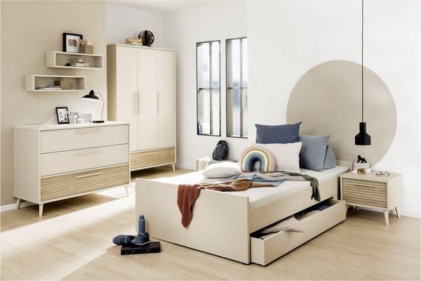 PAIDI Nachtkommode EEFJE in Beige, Schublade mit Soft-Close, verschiedene Ausführungen (B/H/T ca. 48/43/41cm), moderner und langlebiger Nachttisch aus Holz, geprüfte Qualität