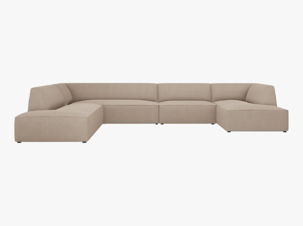 Micadoni Panorama-Ecksofa Ruby 7-Sitzer Links Strukturierter Stoff Ottawa Dunkelbeige