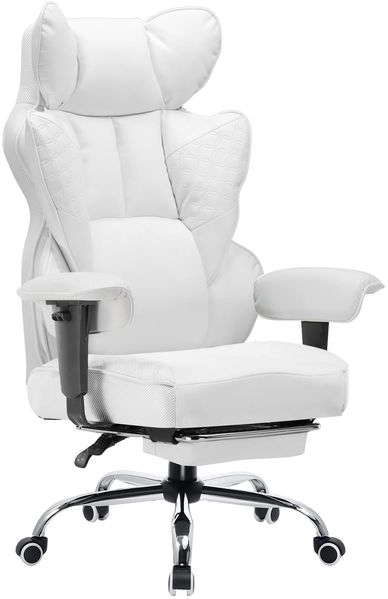 COMHOMA Gaming Stuhl, ergonomischer Bürostuhl, Schreibtischstuhl mit verstellbare Armlehnen, Taschenfederkern-Lendenwirbelstütze für große und hohe Personen, 180 kg, breiter Sitzfläche, weiß